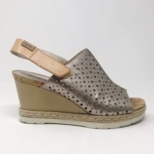 Pikolinos Bali Metallic Wedge Laser Cut Leather Open Toe Sandals Shoes 40 9.5